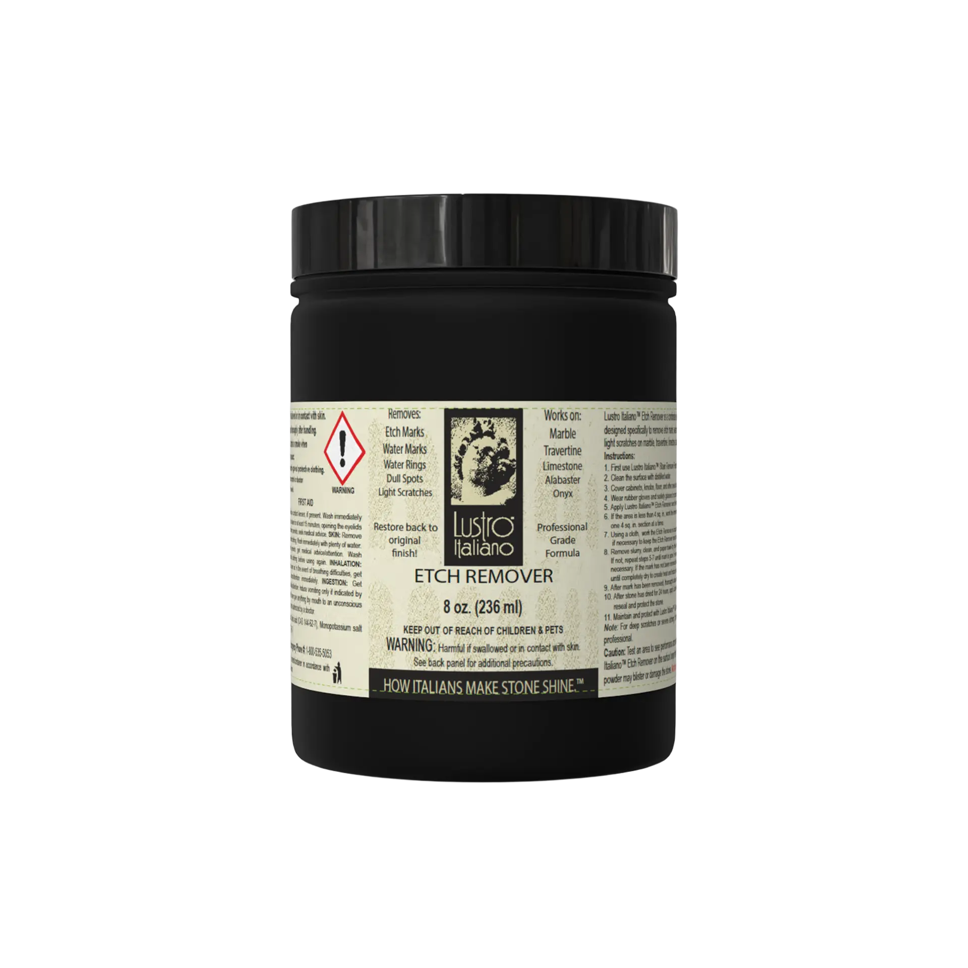 Lustro Italiano Etch & Water Mark Remover Powder — Restore Marble, Travertine & Limestone