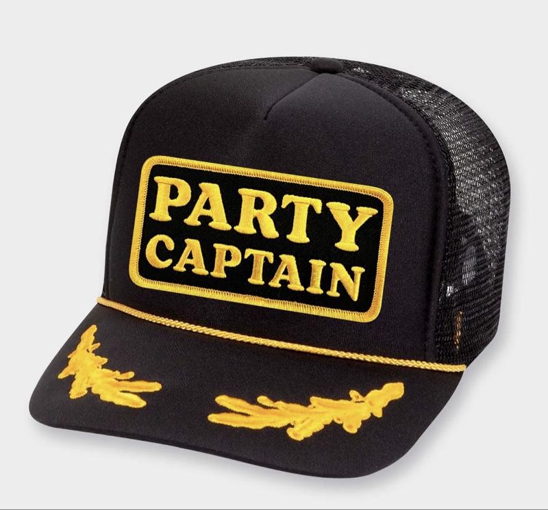 Unisex Adjustable Hats - Party Captain Design for Men and Women - Black with Yellow Embroidery - Comfortable and Versatile
