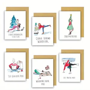 24 (6 unique designs  4 each) fun Christmas cards with envelopes  holiday cards  yoga Christmas cards  various Christmas card sets  blank cards  thank you cards  Christmas gifts for friends  family  mom  and dad Message Card
