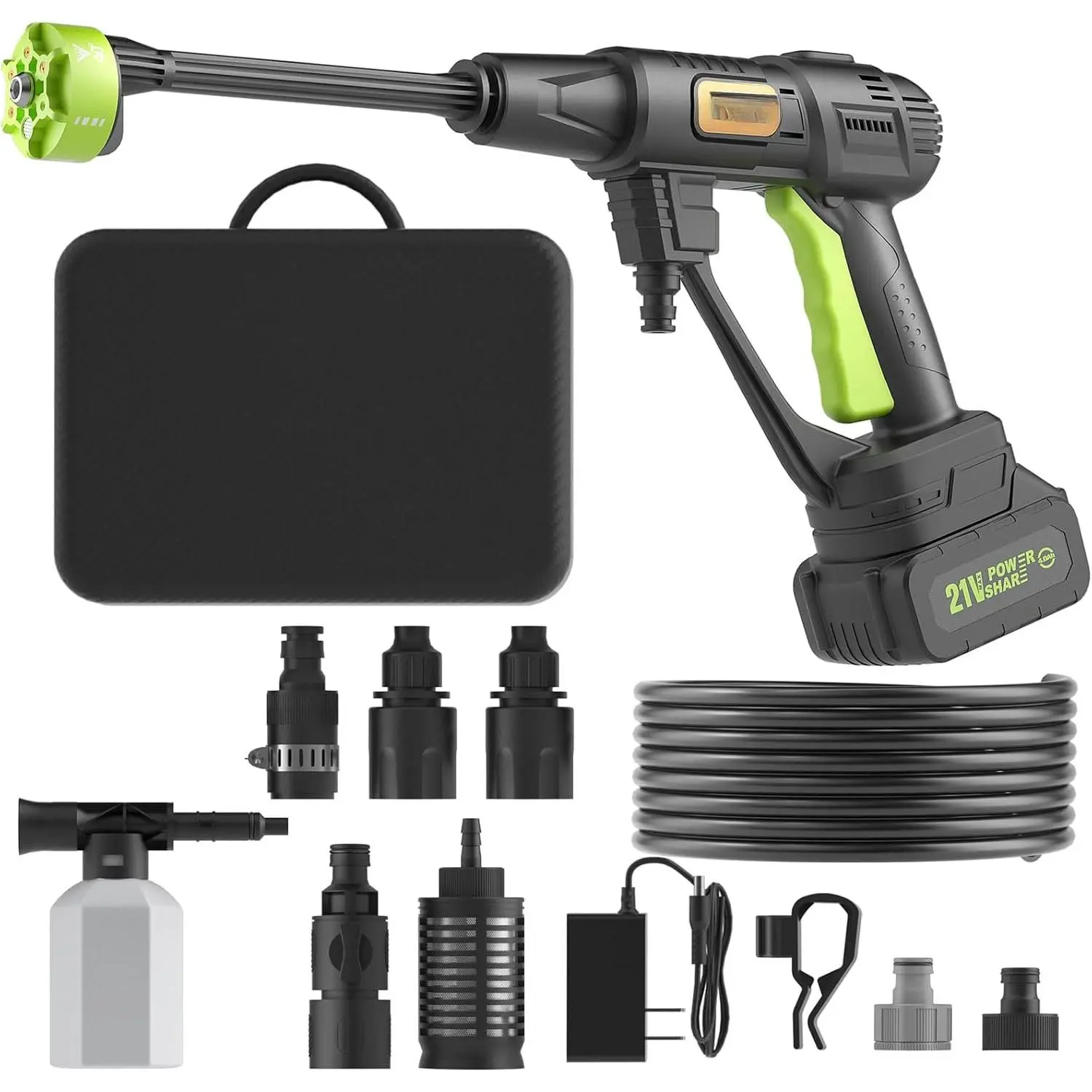 Cordless Portable Washer, Handheld Washer,  Operated Washer for   Outdoor Patio Garden, Lightweight  Washer, Washer with  Pot, Cleaner with 23FT Elastic Hose (PowerGreen)