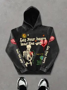 Retro Y2K Skull Heart Hoodie Graphic Sweatshirts 🔥 'Let Your Heart Lead the Way' graphic streetwear! Washed vintage aesthetic, bold artistic prints — edgy yet comfortable! Perfect for a retro vibe and 2026 trendy outfits ✨