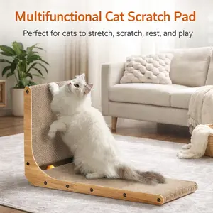 L-Shaped Cat Scratcher Board | Extra Large 26.7" Standing Sisal Scratching Post | Solid Wood Frame | Couch Protector | Perfect for Large Cats & Kittens