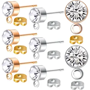 100pcs 5mm Rhinestone Earring Studs Hypoallergenic Earrings Posts with Loop and 100pcs Butterfly Earring Backs for DIY Earring Jewelry Making Supplies
