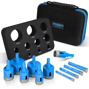 ZNXIMER Ceramic Bits Diamond Hole Saw Tile Drill Bits Kit 11 PCS Serrated Brazing Core Drill Bit Set with EVA Hole Saw Guide Jig for Ceramic Glass Tile Marble Granite Gypsum Dry & Wet Cutting
