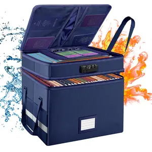 File Box With Lock Multi-layer Fireproof Document Collapsible Storage Organizer Pockets/handle Large Portable Home Office Filing Safe For Hanging Letter/legal Size Folders Blue