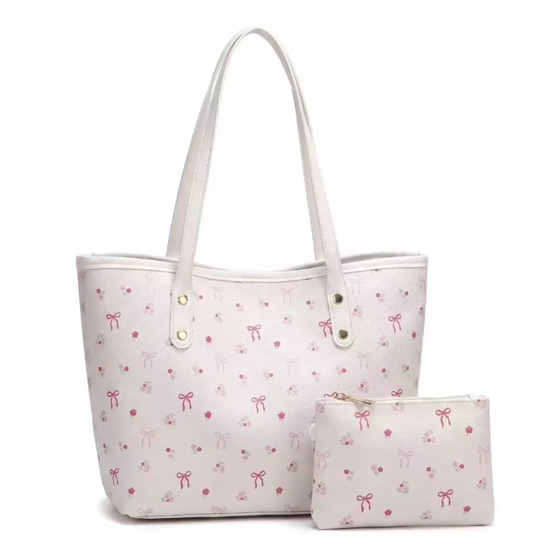 Everyday Commuter Tote Bag For Students Versatile Shoulder Bag Underarm Bag Casual Handbag For Women Medium PU Tote With Topstitching Street Style White Pink Coffee Zipper Closure Inner Pocket Daily Wear Essential