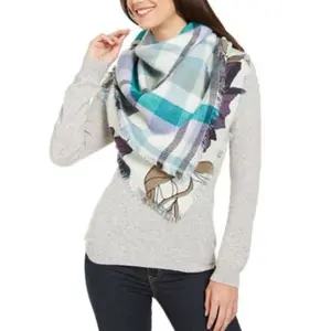 Vince Camuto Plaid Floral Reversible Seafoam Scarf for Women's Fashion