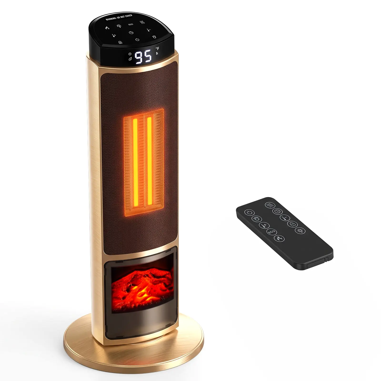 MyDepot New Multifunction Portable Electric Tower Heater for Indoor Users, 23in-24in 1500W, Adjustable Heating Temperature, Remote, 12H Timer, Oscillation, ECO Mode, Fireplace Flame Effect, Tip-Over Protection, Child Lock for Bedroom, Office