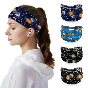 4pcs Star Moon Print Hair Accessories Geometric Design Wide Headbands for Yoga Sports Fitness Boho Style All Seasons Headwear Comfortable Fit