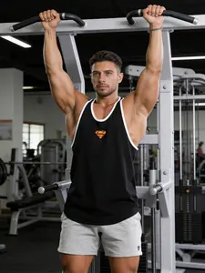 Men's Colorblock Gym Vest, Loose Fit Breathable Sleeveless Top, Sporty Style, Casual Wear, Comfortable Training Tank