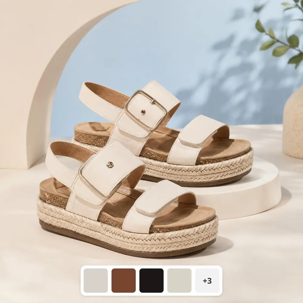 Aetrex Vania Women's Stylish Real Leather Open-Toe Orthopedic Cork Wedge Sandals - 2in Hook-And-Loop, Arch Support, Cushioned, Lightweight Rubber Sole, Walking Shoes, Plantar Fasciitis Relief, Antimicrobial Technology