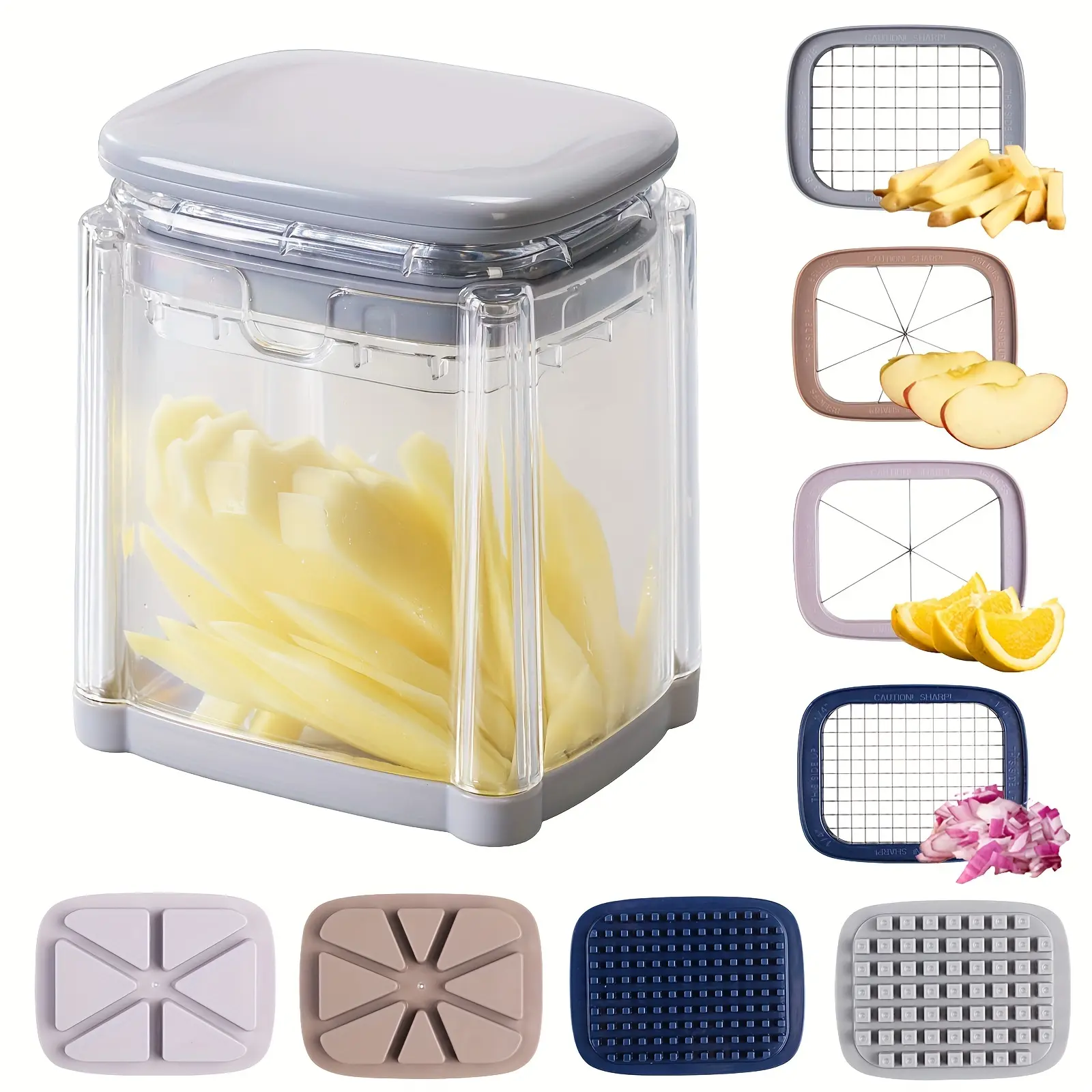 Manual Vegetable Chopper - Multi-Functional Hand-Powered Food Processor for Fries, Onions, Carrots, Cucumbers & Potatoes with Interchangeable Blades, Durable Plastic & Stainless Steel, No Electricity Needed, Vegetable Slicer And Chopper