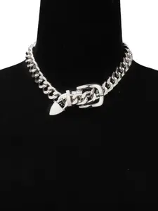 Personalized Thick Chain Belt Buckle Lockbone Cuban Link Necklace, Hip Hop Trendy Metal Geometric Jewelry, Unisex Fashion Accessory