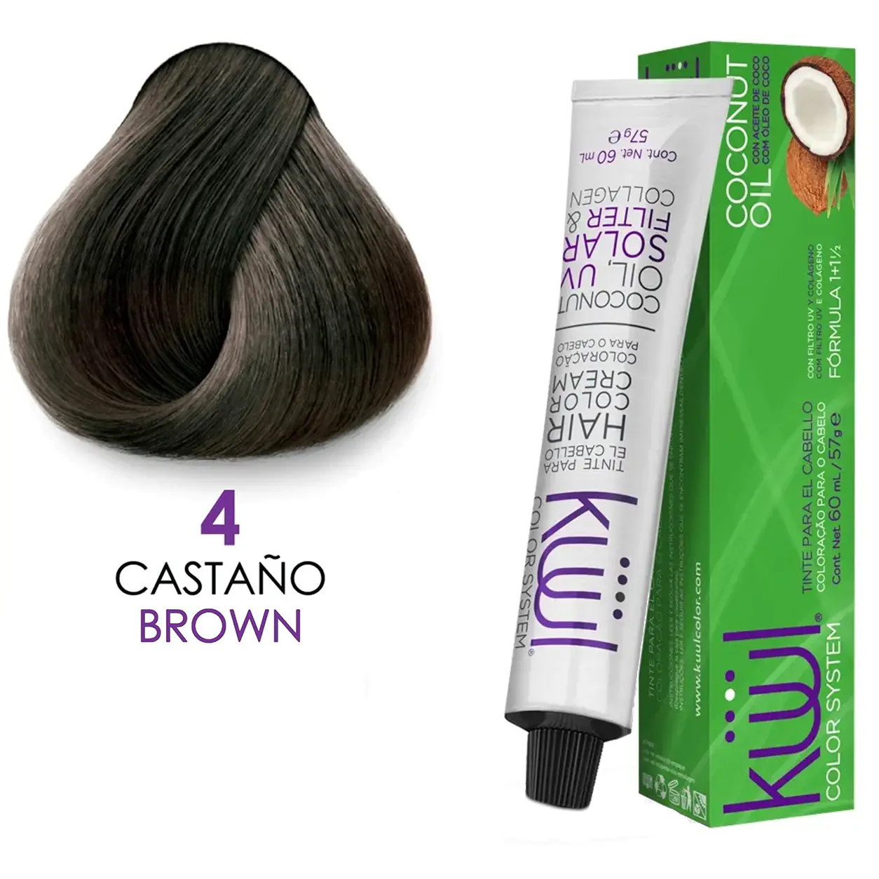 Kuul Color System [ 4 ] Castano | Brown | Tinte Para El Cabello | Permanent Hair Dye | 3.04 fl oz / 90 ml