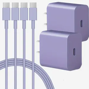 20W Super Fast Charging Head & Type-C Data Cable Set, Including 2 Fast Charging Head & 2 USB-C Data Cable, Phone Accessories for iPhone 15, iPhone 15 Pro Max Cellphone