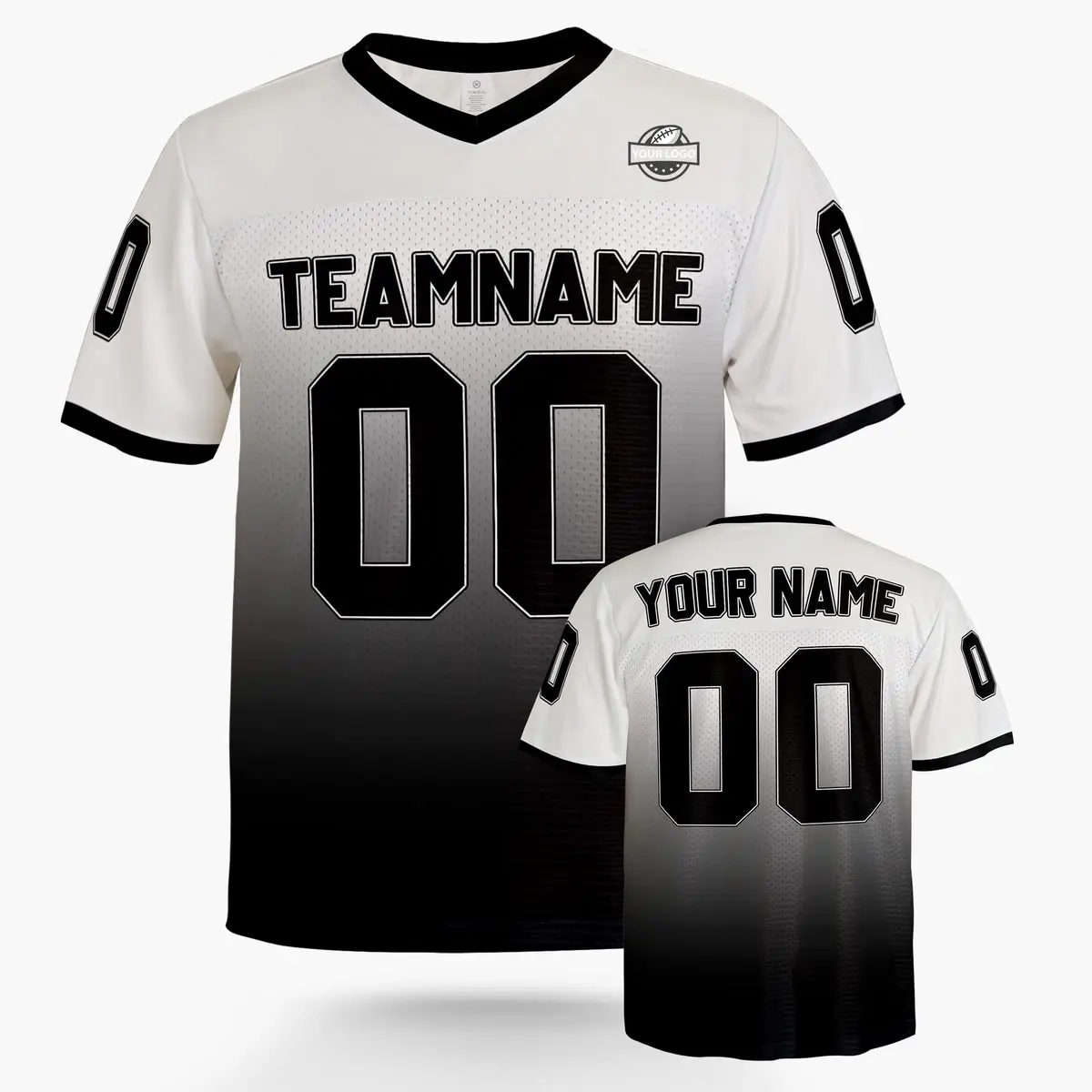 Custom Football Jersey, Personalized Soccer Shirt, White & Black Gradient Sports Jersey, Design Your Own Teamwear, Unique Fan Apparel & Gift