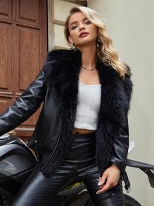 women's pu leather jacket, loose-fit thick warm coat, waterproof street style outerwear for fall & winter seasons