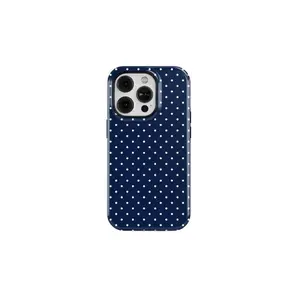 Retro Navy Blue Polka Dot Polycarbonate Shock-Resistant Cellphone Case, Durable Rubber Casing, Custom-Fit for iPhone 11-17 Pro Max Plus, Mobile Phone Accessories with Strong Protection, Ideal Gift for Her
