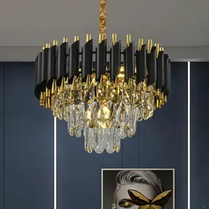 Modern 3-story crystal black Gold chandelier Light 15.7 "Round ceiling lighting dimmable living room Dining room foyer bedroom