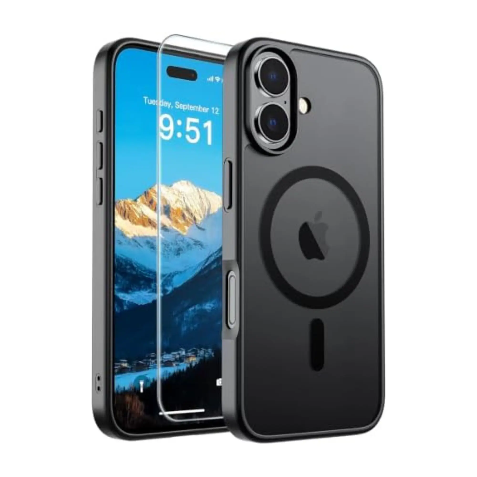 SUPFINE Magnetic Phone Case for iPhone 17 with Screen Protector, MagSafe-Compatible, Military Grade Drop Protection, Translucent Matte Black Cover