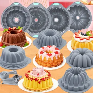 21 Pieces，21 Pieces Silicone Fluted Tube Cake Pans, 7 Cups Tube Baking Pan, Jello Mold, Silicone Molds for Homemade Cake, Bread and Jello, Non-Stick, Grey， Father's Gift