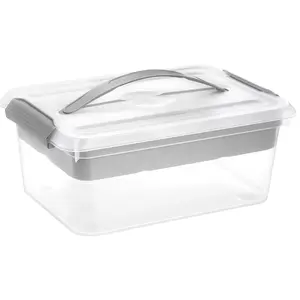 Yesland Stack & Carry Box with Removable Tray, 16 x 11 x 6.5 Inch Plastic Art Supply Storage Organizer Craft Storage Containers with Handle, Portable Organizer Bin for Stationery Sewing Jewelry, Grey Lightweight Buckle Transparent Case