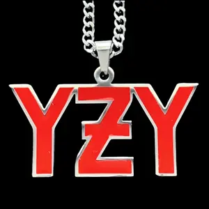 Red YZY Necklace - 1.5" Mirror Polished Stainless Steel Yeezus Pendant Chain with Laser Carved Red Enamel YZY Design - Scratch Free & Fade Resistant Jewelry Choice of Chain Free Gift Included