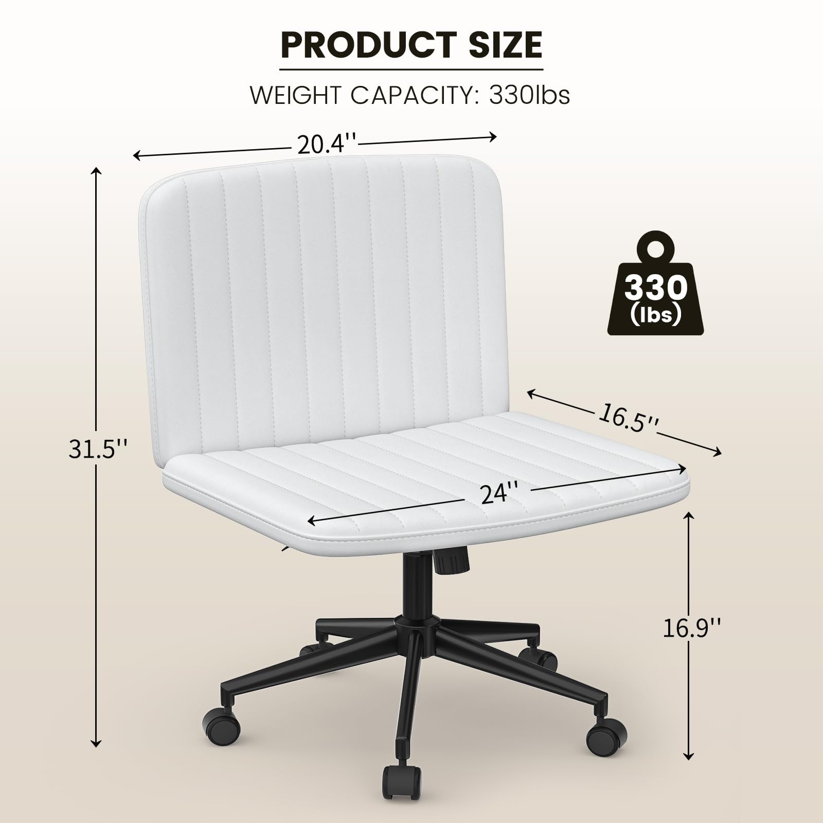 Boucle Criss Cross Armless Office Chair with Wheels offers ergonomic height adjustment and adjustable swivel for home use in white leather