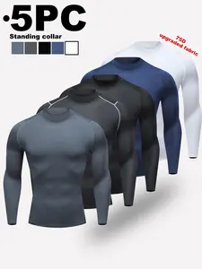 Men's 5-Pack Mock Neck Compression Shirts, Quick-Dry Moisture-Wicking Athletic Long-Sleeve Base Layer Tops for Running, Gym