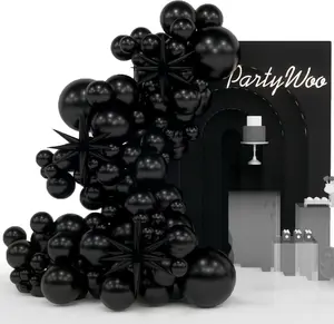 PartyWoo Black Star Balloons 110pcs Different Sizes 18 12 10 5 Inch Pack 22 Inch Black Spike Star Explosion Foil Mylar Balloon Arch Kit for Birthday Engagement Party Decorations Black-Y18