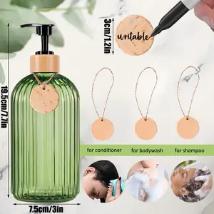 Green Shampoo & Conditioner Dispenser Bottle Set with Wooden Tags for Shampoo Bodywash Conditioner 3 PCS