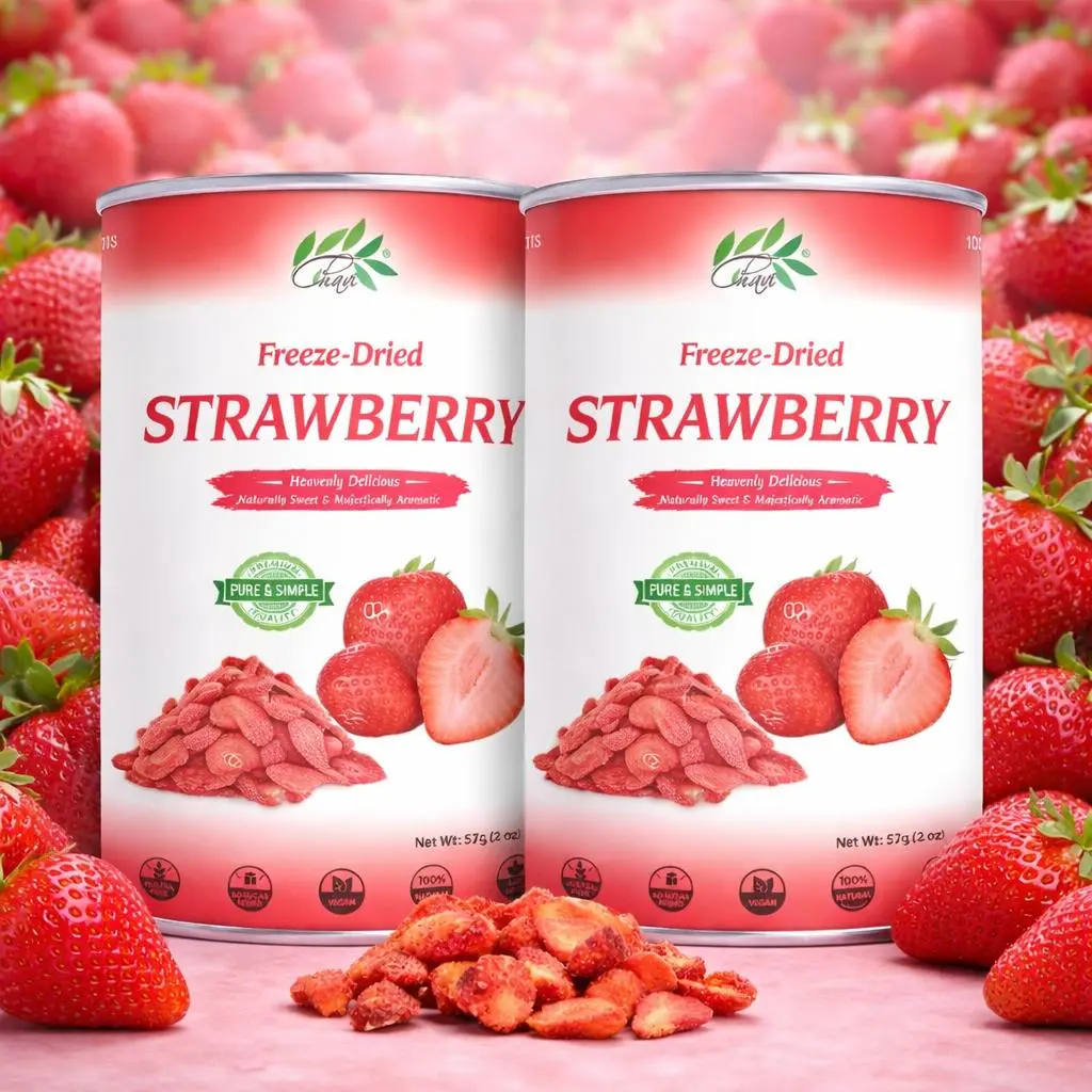 CHAVI Freeze-Dried Strawberries Dehydrated Dried Fruits - 2-Pack, 4 oz - Healthy Superfood Snacks - No Added Sugars/Preservatives, Non-GMO, Vegan, Gluten-Free - Vitamin C Rich - Ideal for Drinks, Cereal