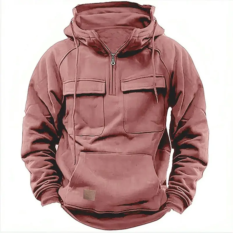 2026 Men's Tactical Quarter-Zip Hoodie - Cargo Pocket Pullover Sweatshirt| Gym & Outdoor Training Wear| Street Fashion Hooded Top, Knitwear, Sweater, Cozy Apparel go to flattering fit