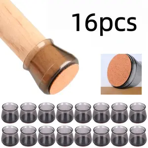 Set of 16 Silicone Protectors for Chair Legs, Felt Non-Slip Caps, Polished Metal Look, Durable Scratch-Resistant Covers, Easy Installation
