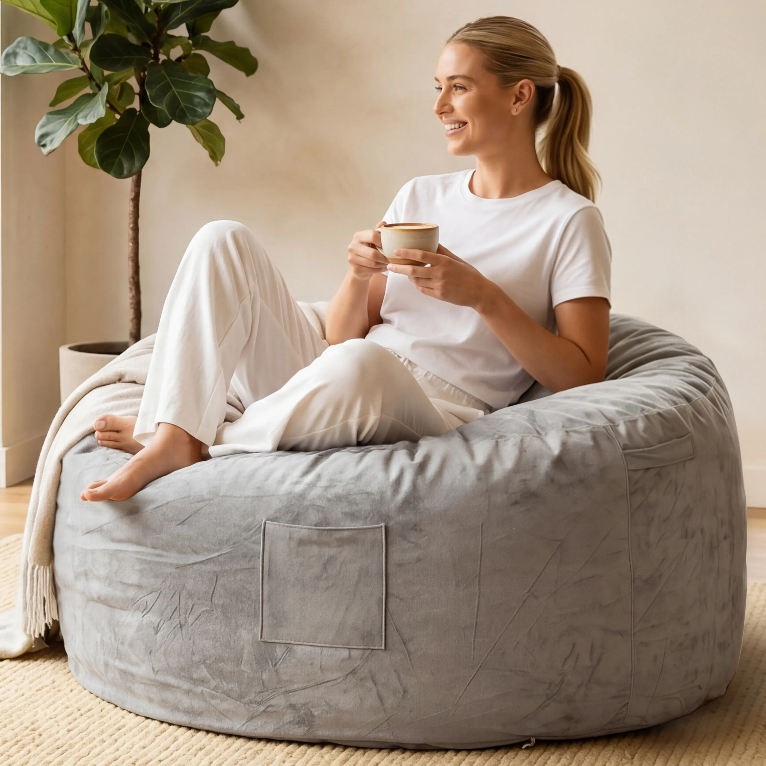 Oversized 3FT Bean Bag Chair for Adults & Teens, Luxurious Velvet Ultra Soft Faux Fur Plush Lazy Sofa, High Rebound Memory Foam Filled Fluffy Bean Bag Couch with Detachable Removable Sponge Inner Bag,Furniture