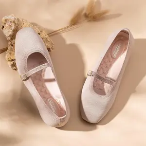 Frank Mully  Women’s Mary Jane Flats – Comfortable Square Toe Work Shoes, Slip-On with Ankle Strap  JS6078