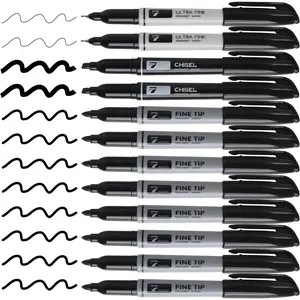 12 Black Permanent Markers with Portable Bag -  Quick Drying Pens Set 8 Fine Tip, 2 Ultra Fine, 2 Chisel Tip Office  School Supplies for Adults Writing Doodling Marking
