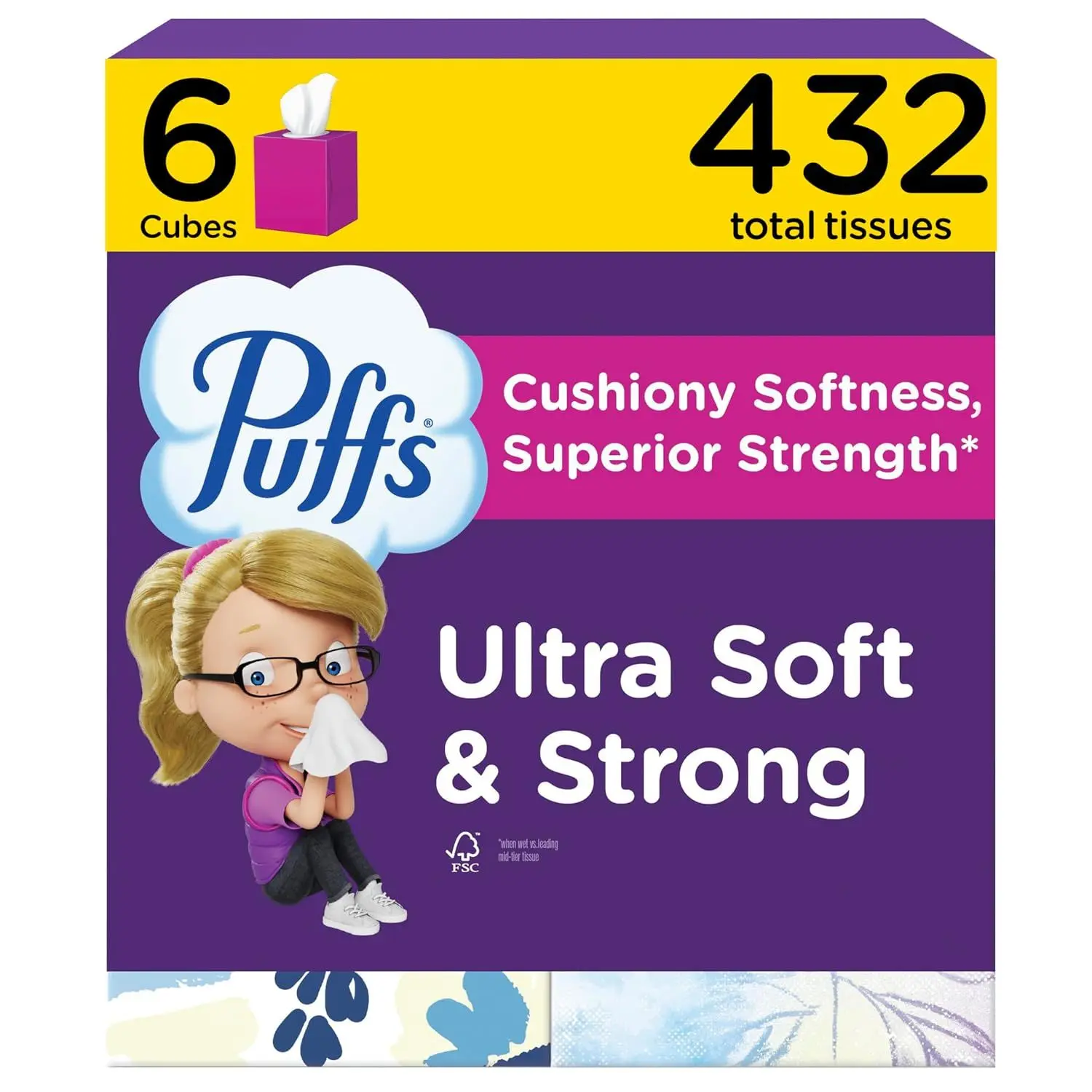 Puffs Facial Tissues Ultra Soft, 4 Mega Cube Boxes, 72 Facial Tissues per Box, Allergies and Colds (Packaging May Vary)
