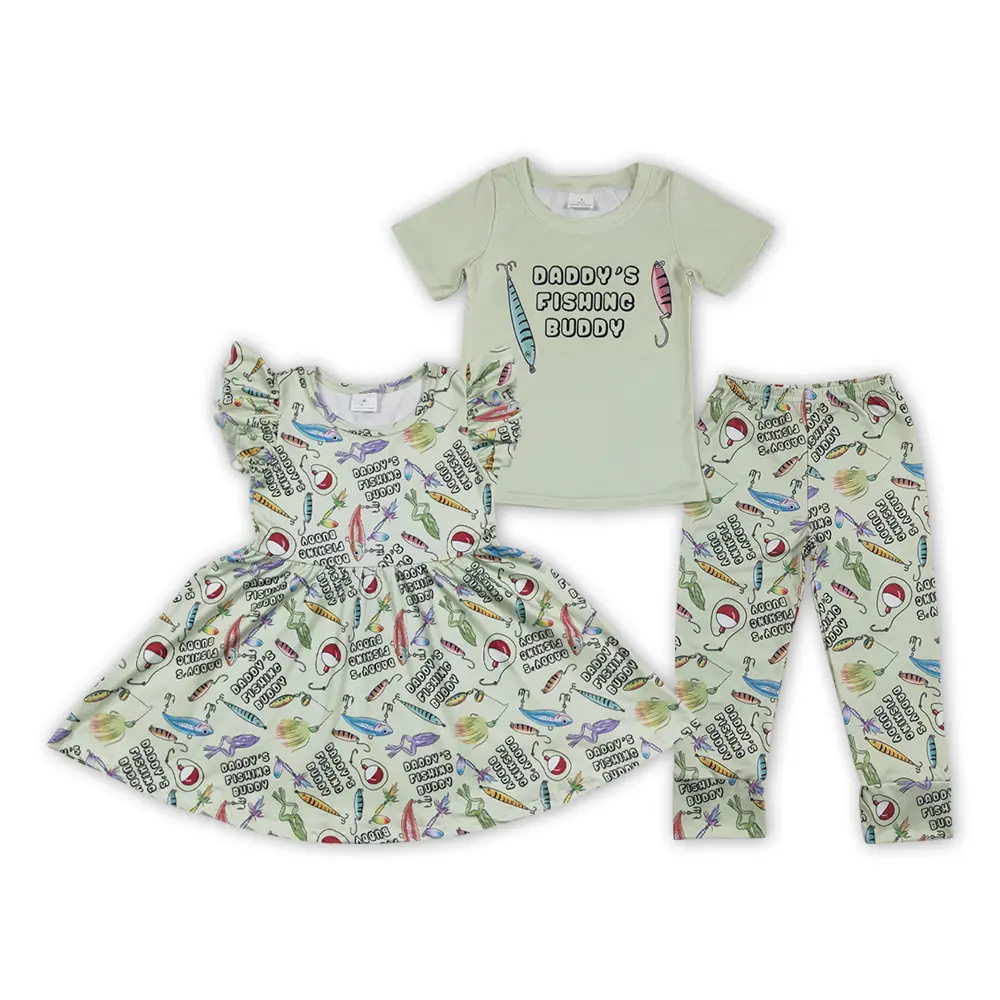 Girls' Matching Outfits Set - Daddy's Fishing Buddy Themed, Cute Girls Dress for Siblings, Family Pics (3-6m, 12-18m, 2t), Matching Sibling Outfits, 3T, 4T