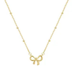 Rotnso 14K Gold Plated Bow Necklace Collection - Dainty & Sparkly Styles with Zircons Pearls Beads for Women Versatile Feminine Jewelry Sparkle