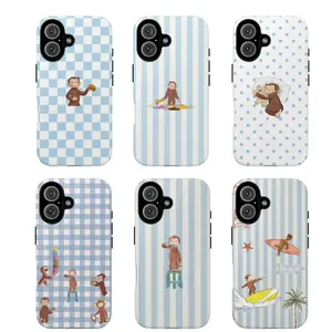 Cute Blue Striped Monkey Phone Case, Curious Georgee Phoe=ne Cover, Playful Design for A Fun and Cheerful Look, Gift for Fans,phone Case Suitable for Iphone 11/12/13/14/15/16/17 Pro Promax Plus Air and Samsung S22/S23/S24/S25 Plus Ultra Fe, Accessories, S