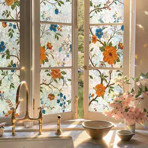Thickened PVC Electrostatic Adsorption Window Film, Retro Stained Glass Plaid Rainbow Design, Removable Traceless Privacy Cover Sticker, Decorative Glam Smooth Ripples for Home Bedroom Decor