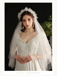 Luxury Handmade Floral Embroidered Bridal Veil, Premium Nylon Double Layer Tulle Headpiece with 3D Stereo Lace Floral Design, Dreamy Tulle with Sparkling Pearl Decorations, Perfect for Dream Brides & Formal Wedding Occasions