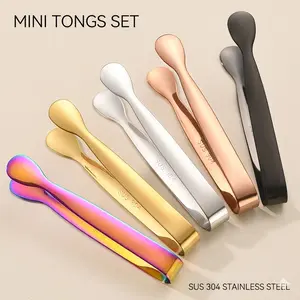 Gold Mini Metal Tongs, Tiny Stainless Steel Tong for Home Kitchen Supplies