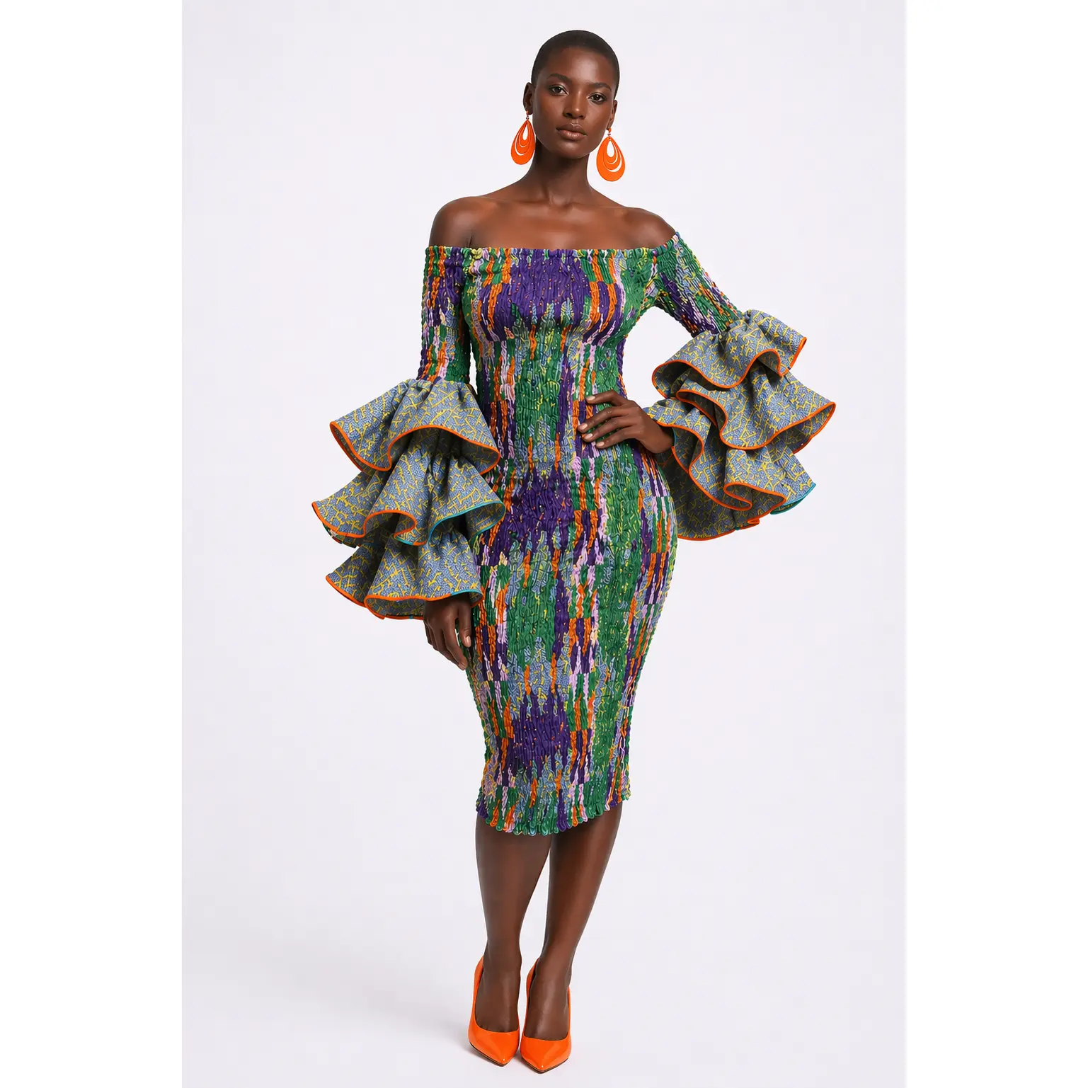 Sunset Kente Ruffle Dress