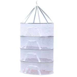 4 Layer Fish Hanging Basket with Zips Bra Drying Clothes Net Removable Folding Anti-Fly Windproof Hook Fine-Grained Grid for Flowers Buds Plants Organizer Drying for Fish/Vegetables/Fruit/Herbs