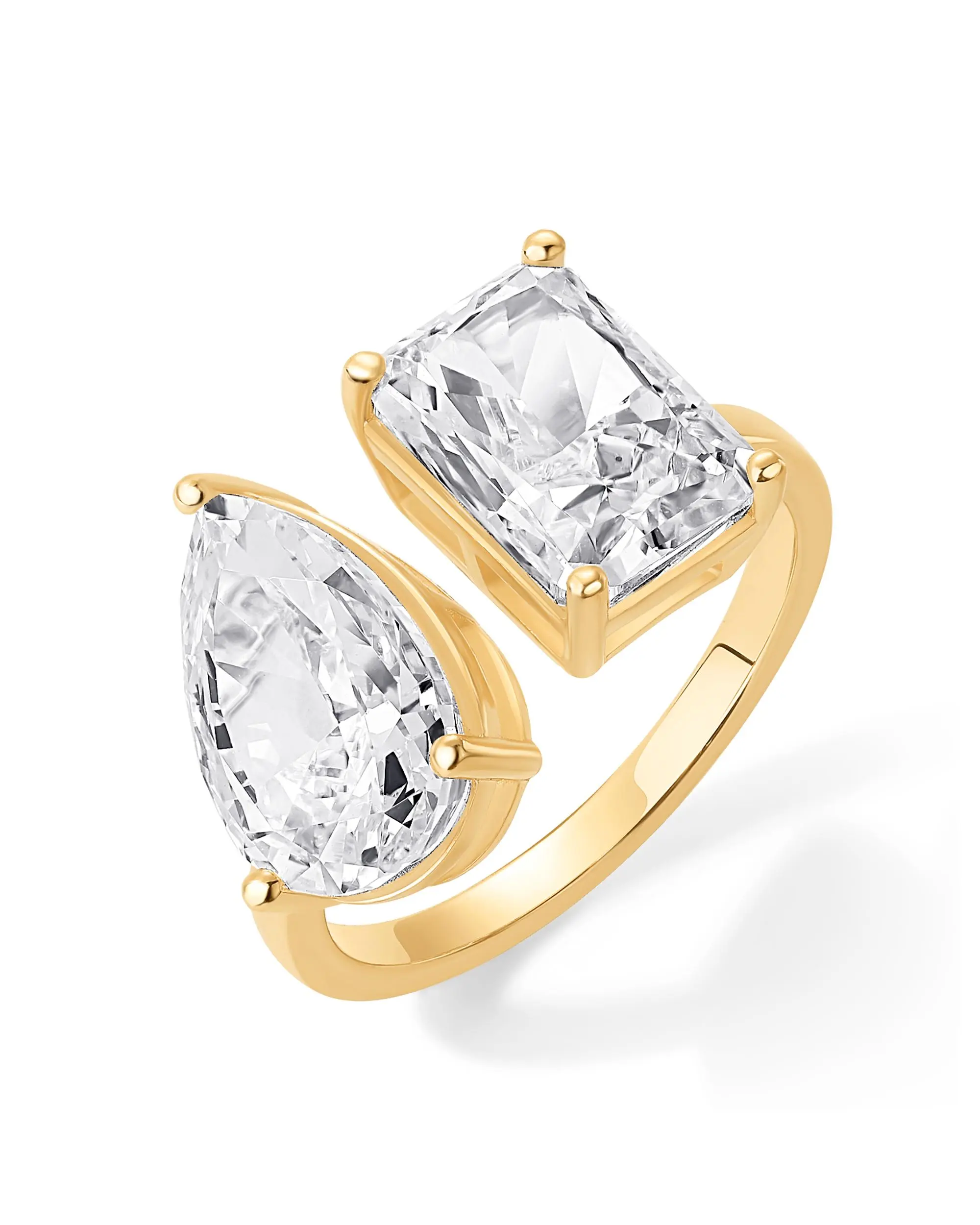 PAVOI 14K Gold Plated Toi et Moi Engagement Ring for Women - Pear & Emerald Cut Promise Rings - Statement Wedding Ring PAVOI 14K Gold Plated Toi et Moi Engagement Ring for Women - Pear & Emerald Cut Promise Rings - Statement Wedding Ring