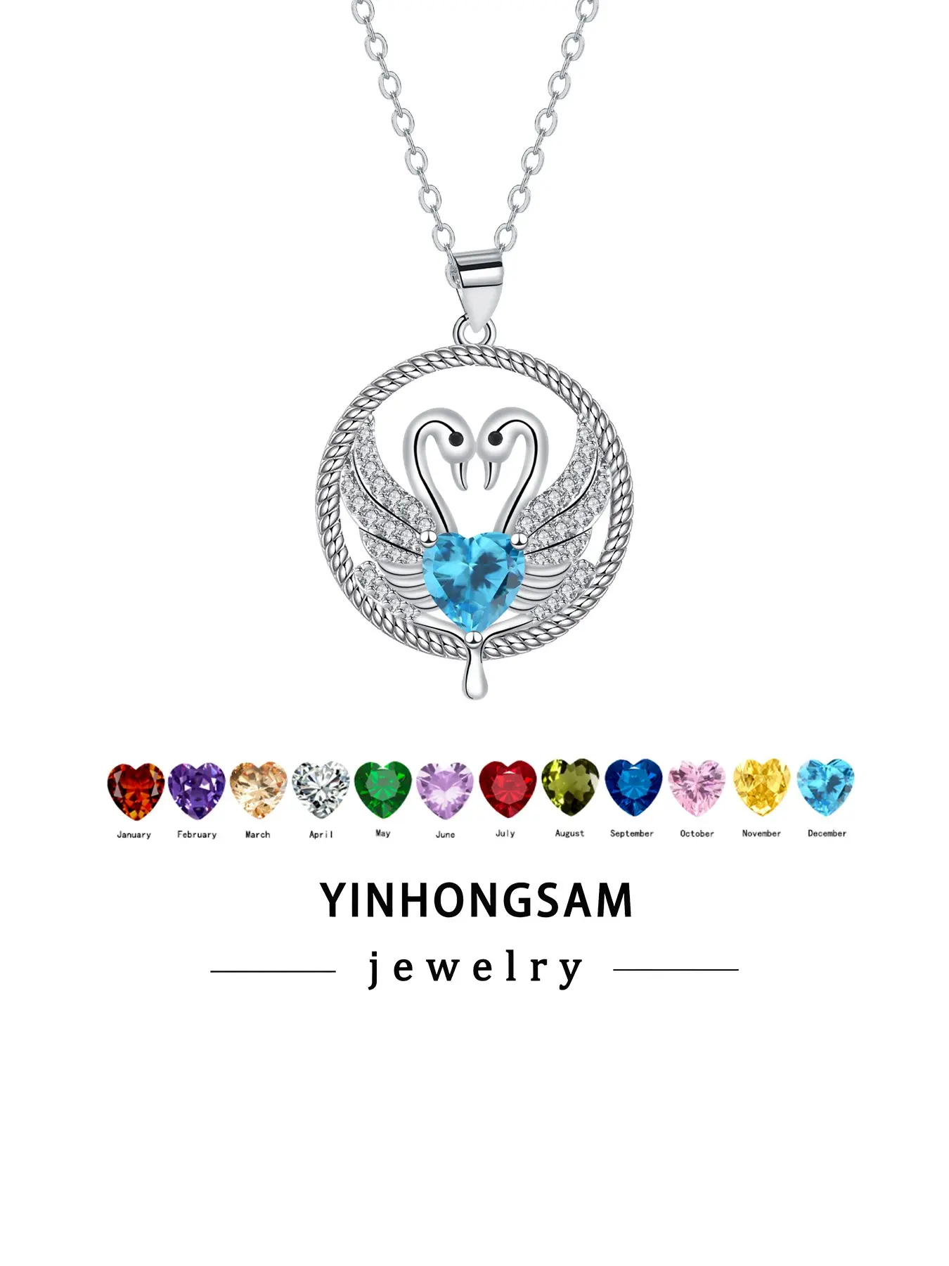 Flamingo CZ Birthstone Necklace for Women, Flamingo Animal Pendant Necklace, Valentine's Day Jewelry Gifts for Women Graduation Gifts for Daughter Her