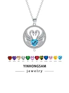 Flamingo CZ Birthstone Necklace for Women, Flamingo Animal Pendant Necklace, Valentine's Day Jewelry Gifts for Women Graduation Gifts for Daughter Her