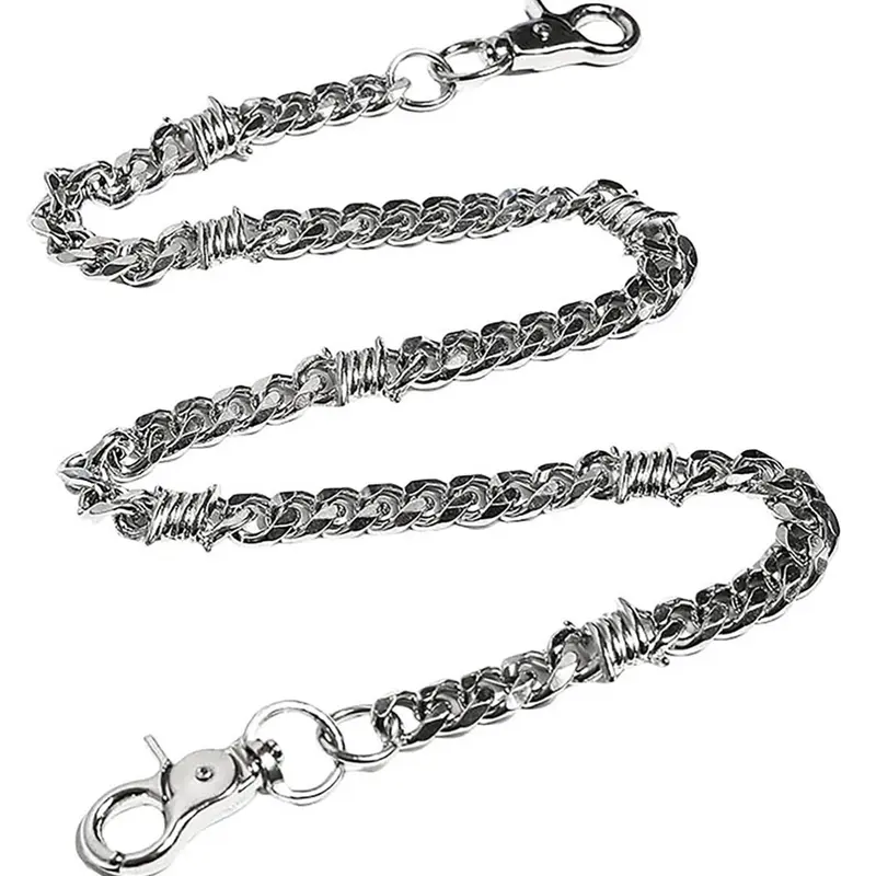Men's Silver-Tone Motorcycle Wallet Chain, Punk Biker Jeans Accessory with Lobster Clasp, Metal Chain